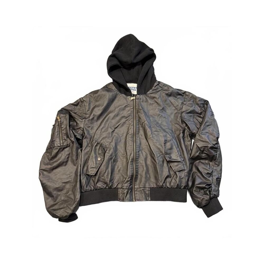 Aelfric Eden Hooded Bomber Jacket Size M Black Oversized Y2K Streetwear